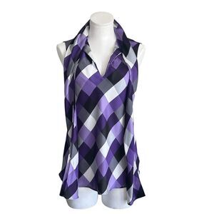 Nine West Women's Sleeveless Purple Argyle Blouse Size M Casual